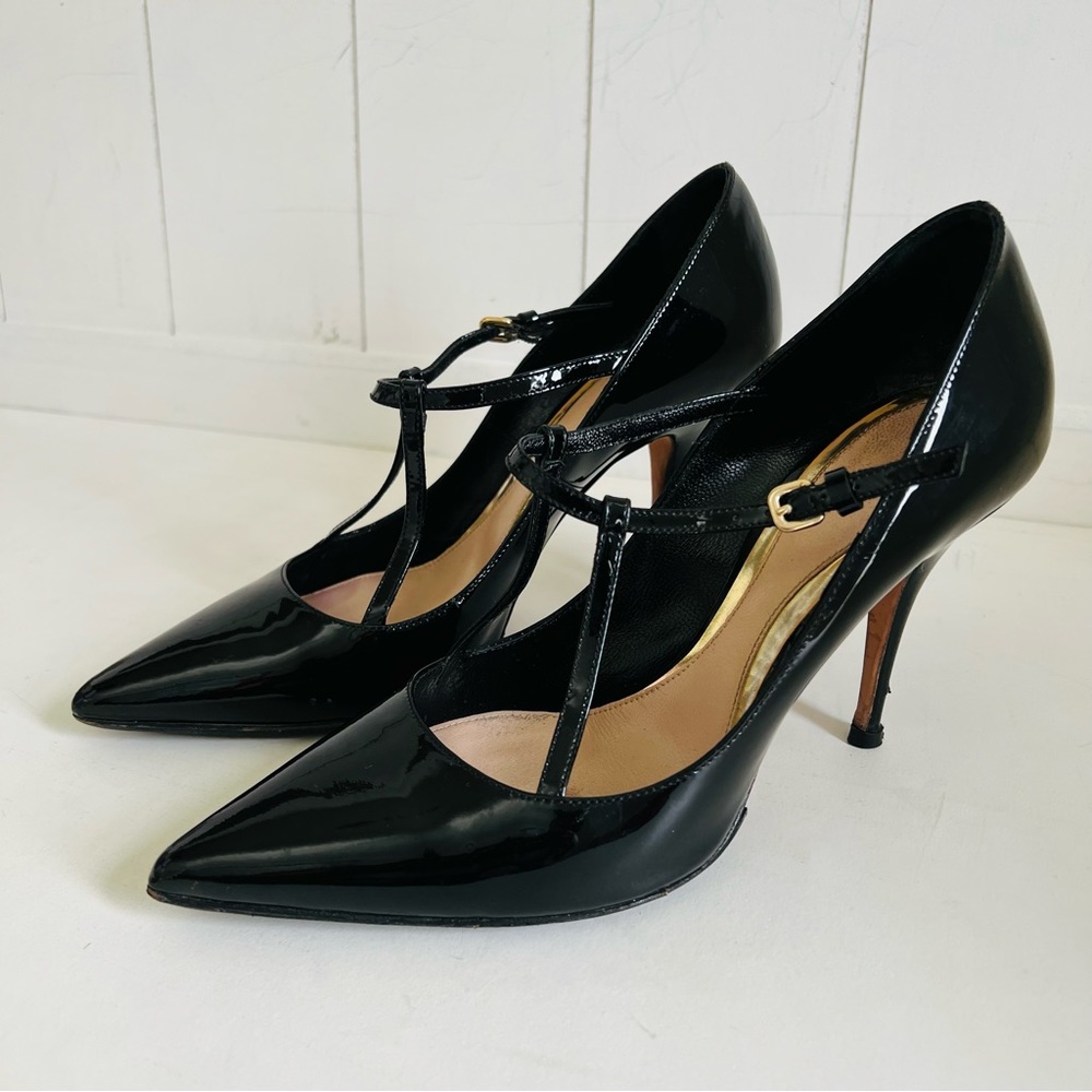 Sebastian Milano black crisscross straps pumps heels 38
